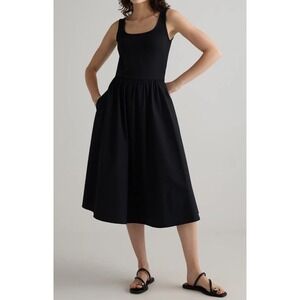 Quince Cotton Mixed Media‎ Tank Midi Dress Minimalist Black Womens Large New